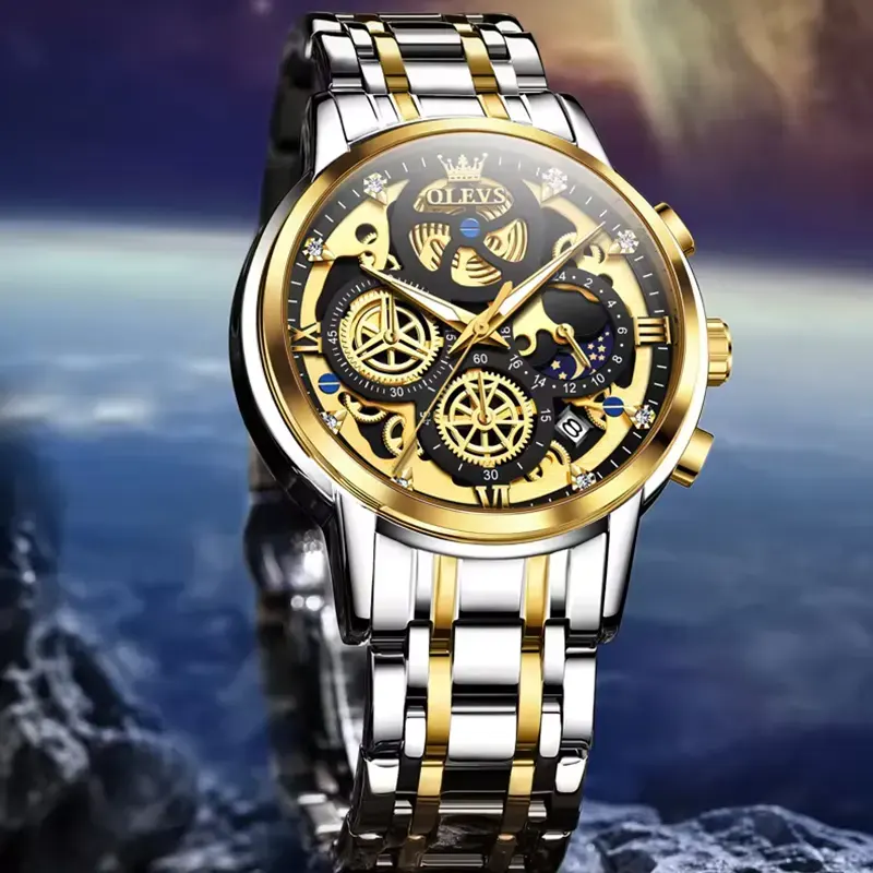 Olevs Chronograph Two-tone Fashion Men's Watch- 9947